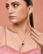 VOJ Gold Plated Green Oval Shaped Ad Stone Studded Chain Set | Grocsy
