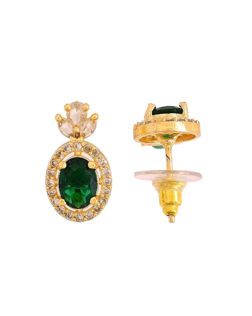 VOJ Gold Plated Green Oval Shaped Ad Stone Studded Chain Set | Grocsy