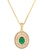 VOJ Gold Plated Green Oval Shaped Ad Stone Studded Chain Set | Grocsy