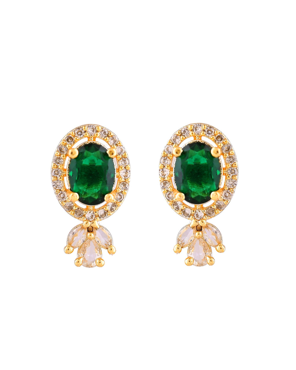 VOJ Gold Plated Green Oval Shaped Ad Stone Studded Chain Set | Grocsy