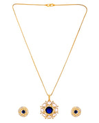 VOJ Gold Plated Blue Circular Stone Studded Floral Ad Chain Set | Grocsy