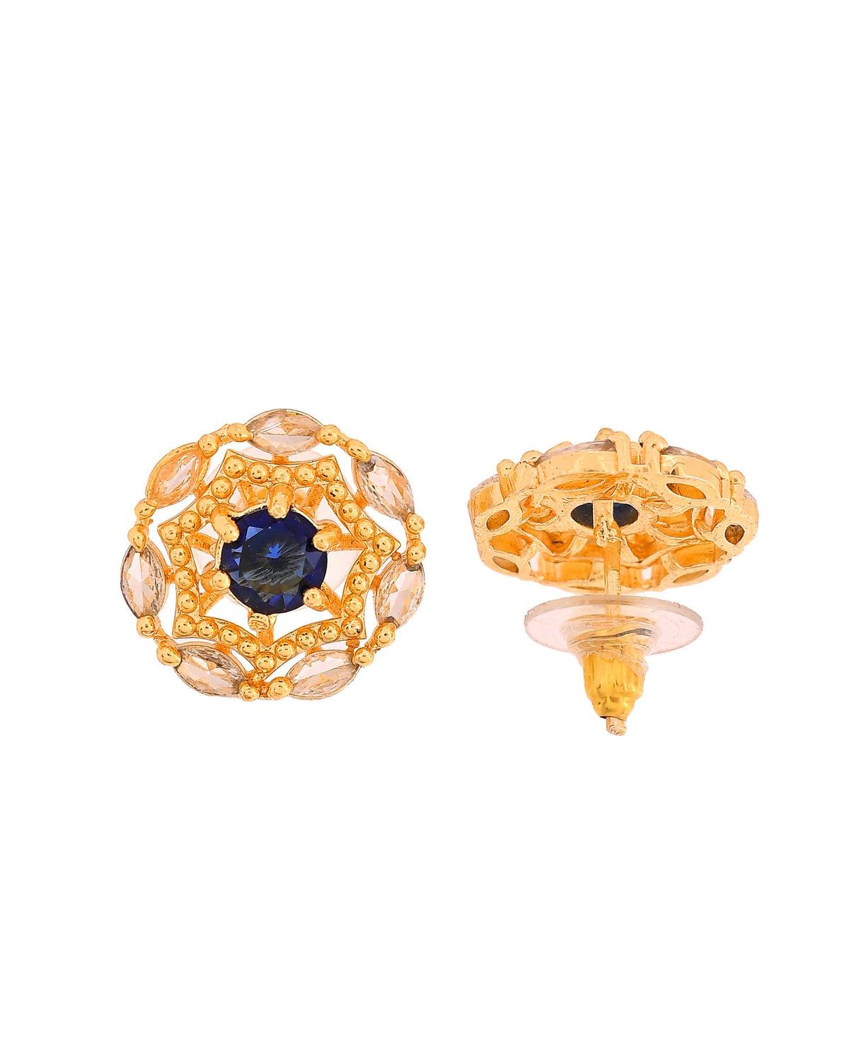 VOJ Gold Plated Blue Circular Stone Studded Floral Ad Chain Set | Grocsy