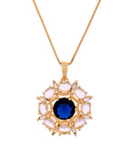 VOJ Gold Plated Blue Circular Stone Studded Floral Ad Chain Set | Grocsy
