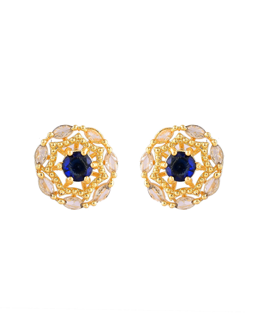 VOJ Gold Plated Blue Circular Stone Studded Floral Ad Chain Set | Grocsy