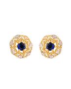 VOJ Gold Plated Blue Circular Stone Studded Floral Ad Chain Set | Grocsy