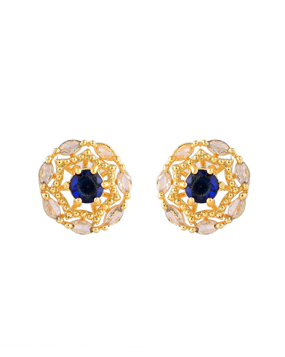 VOJ Gold Plated Blue Circular Stone Studded Floral Ad Chain Set | Grocsy