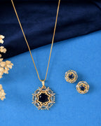 VOJ Gold Plated Blue Circular Stone Studded Floral Ad Chain Set | Grocsy