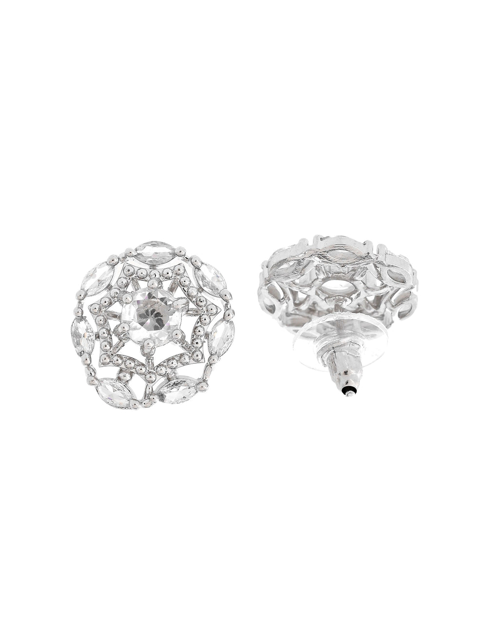VOJ Silver Plated Circular Stone Studded Floral Shaped Ad Chain Set | Grocsy