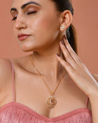 VOJ Gold Toned Rectangular Stone Studded Cz Chain Set | Grocsy