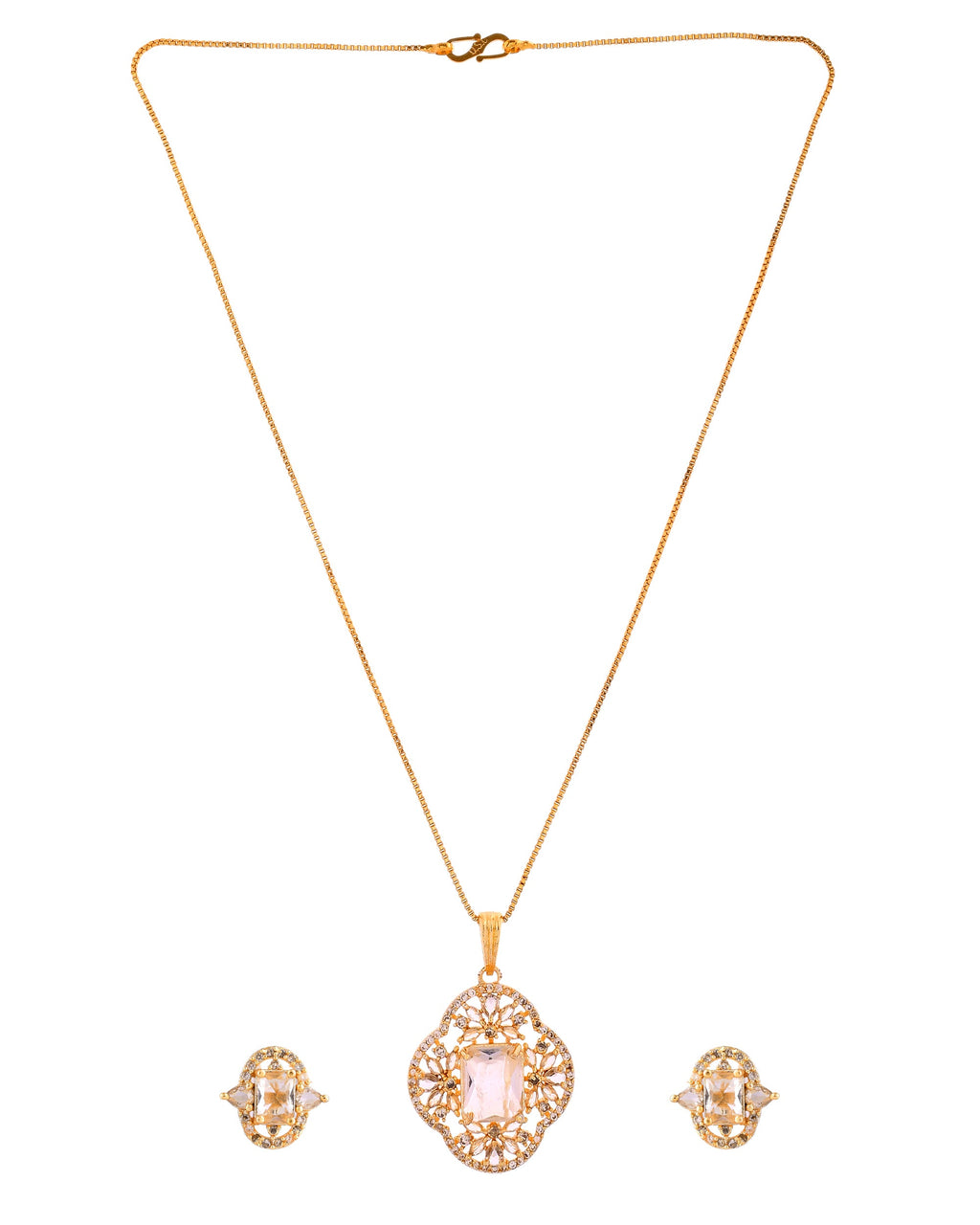 VOJ Gold Toned Rectangular Stone Studded Cz Chain Set | Grocsy