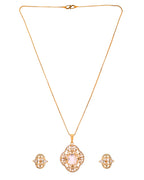 VOJ Gold Toned Rectangular Stone Studded Cz Chain Set | Grocsy