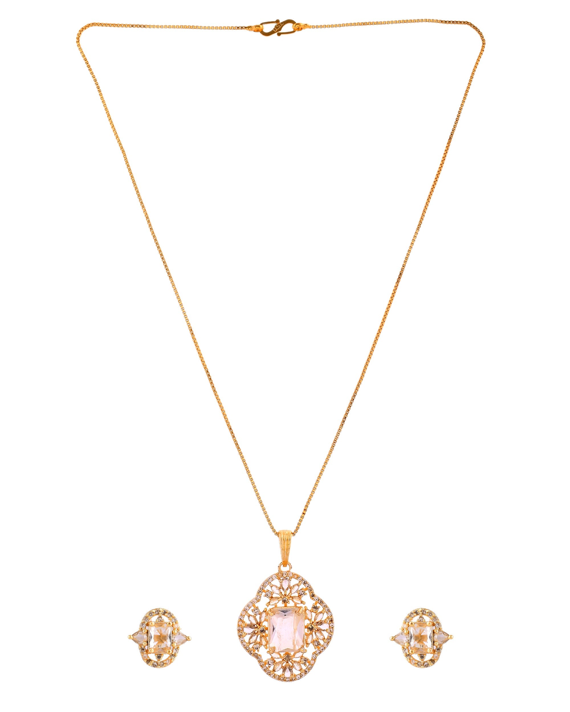 VOJ Gold Toned Rectangular Stone Studded Cz Chain Set | Grocsy