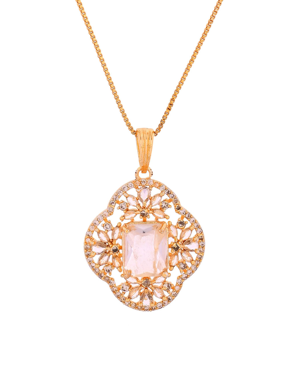 VOJ Gold Toned Rectangular Stone Studded Cz Chain Set | Grocsy