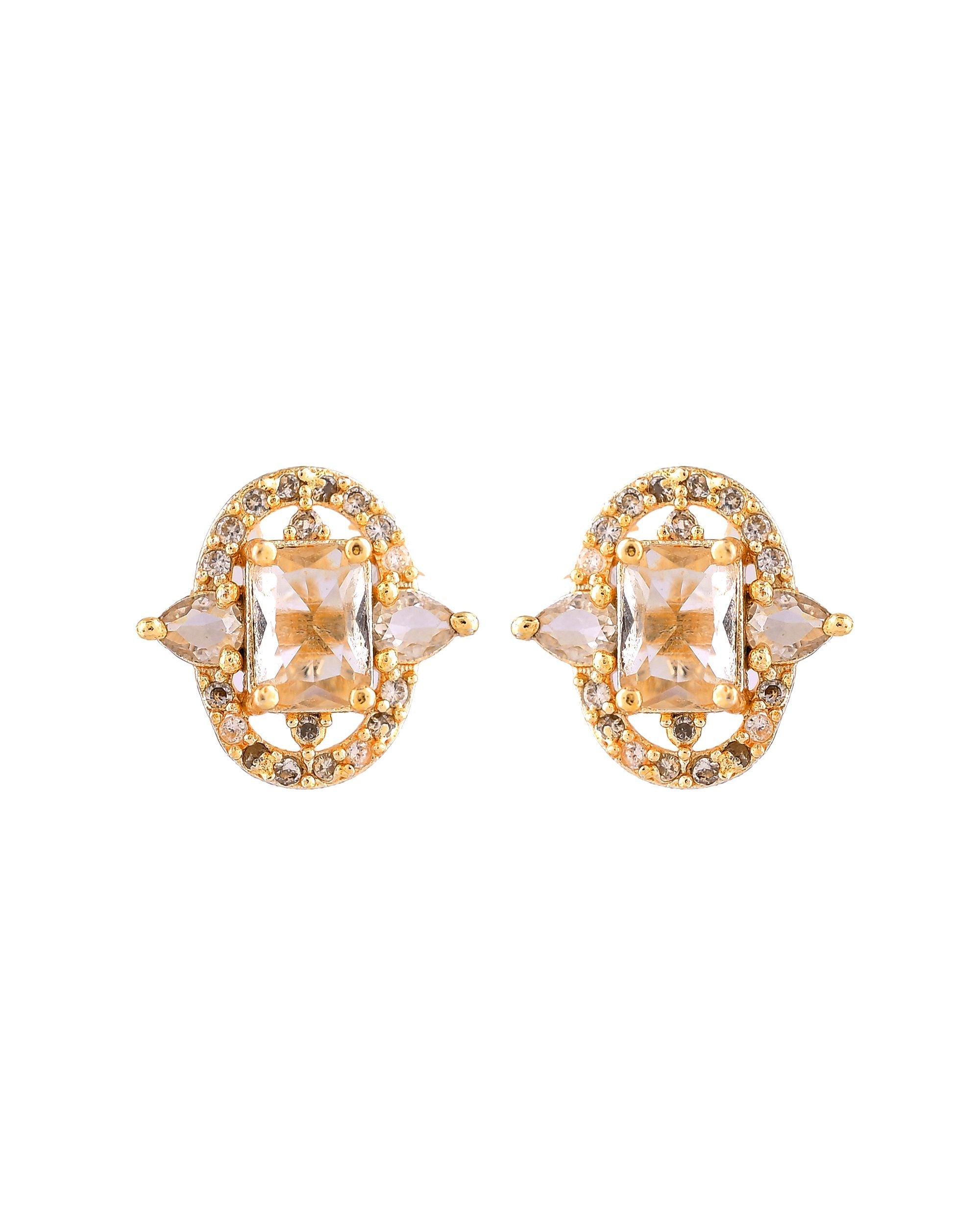 VOJ Gold Toned Rectangular Stone Studded Cz Chain Set | Grocsy