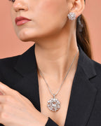 VOJ Silver Plated Circular Stone Studded Sun Shaped Ad Pendant With Chain Set | Grocsy