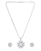 VOJ Silver Plated Circular Stone Studded Sun Shaped Ad Pendant With Chain Set | Grocsy