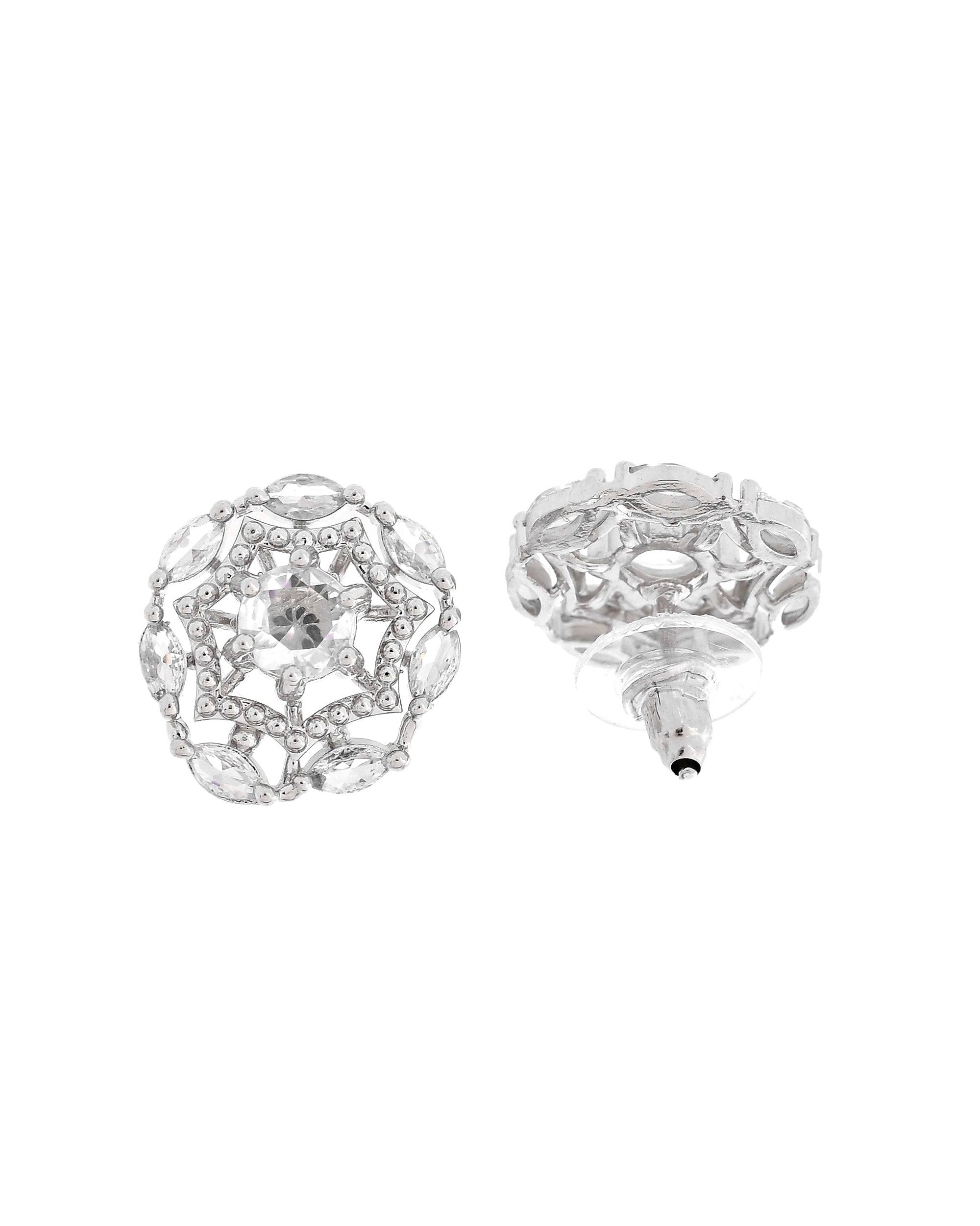 VOJ Silver Plated Circular Stone Studded Sun Shaped Ad Pendant With Chain Set | Grocsy