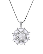 VOJ Silver Plated Circular Stone Studded Sun Shaped Ad Pendant With Chain Set | Grocsy