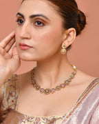 VOJ Gold Tone Floral With Pink Stone Ad Necklace Set | Grocsy