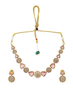 VOJ Gold Tone Floral With Pink Stone Ad Necklace Set | Grocsy