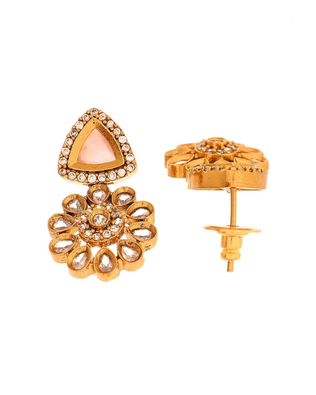 VOJ Gold Tone Floral With Pink Stone Ad Necklace Set | Grocsy