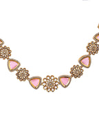 VOJ Gold Tone Floral With Pink Stone Ad Necklace Set | Grocsy