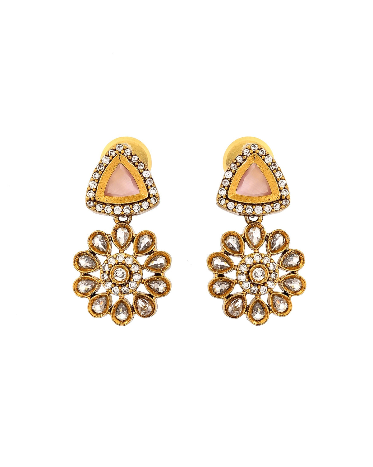 VOJ Gold Tone Floral With Pink Stone Ad Necklace Set | Grocsy