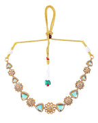 VOJ Gold Tone Floral With Teal Green Stone Ad Necklace Set | Grocsy