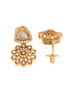 VOJ Gold Tone Floral With Teal Green Stone Ad Necklace Set | Grocsy