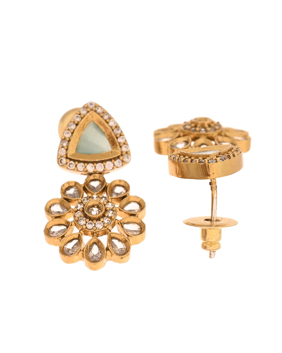 VOJ Gold Tone Floral With Teal Green Stone Ad Necklace Set | Grocsy