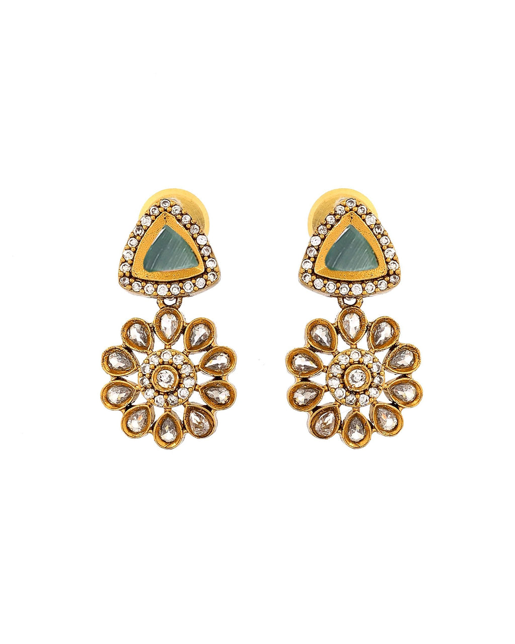VOJ Gold Tone Floral With Teal Green Stone Ad Necklace Set | Grocsy