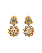 VOJ Gold Tone Floral With Teal Green Stone Ad Necklace Set | Grocsy
