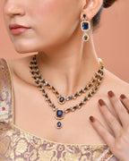 VOJ Gold Plated Dual Layer Blue Stone Studded Jewellery Set | Grocsy