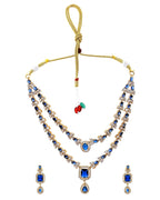 VOJ Gold Plated Dual Layer Blue Stone Studded Jewellery Set | Grocsy