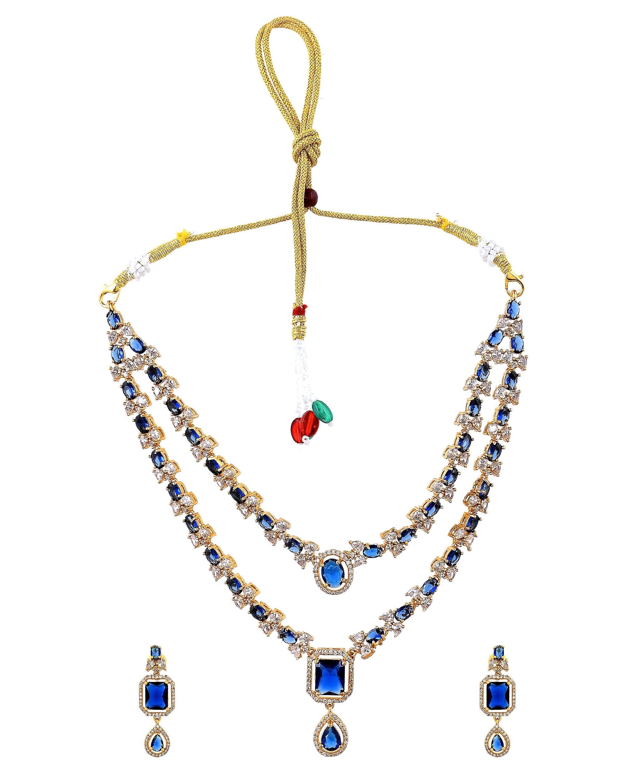 VOJ Gold Plated Dual Layer Blue Stone Studded Jewellery Set | Grocsy