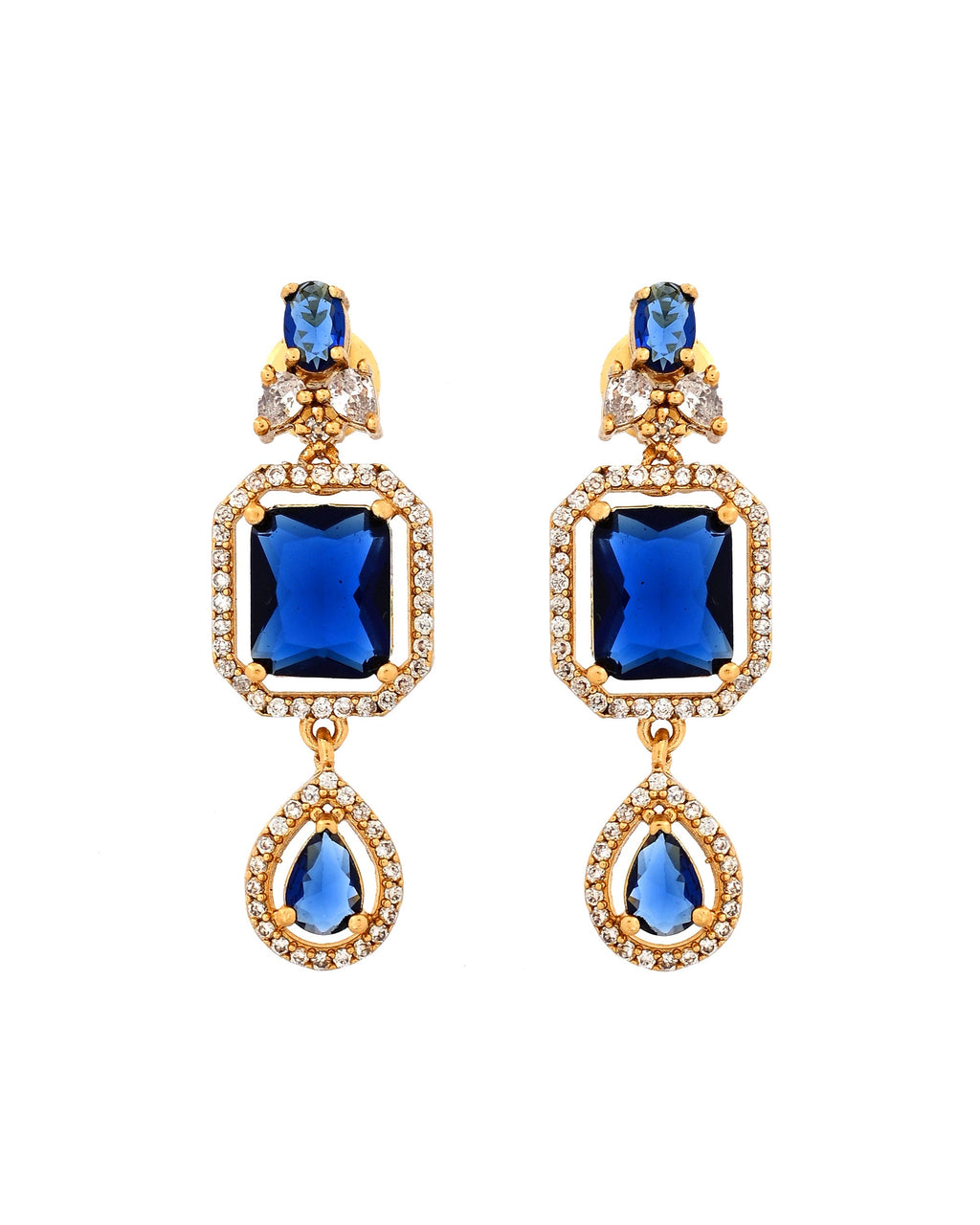 VOJ Gold Plated Dual Layer Blue Stone Studded Jewellery Set | Grocsy
