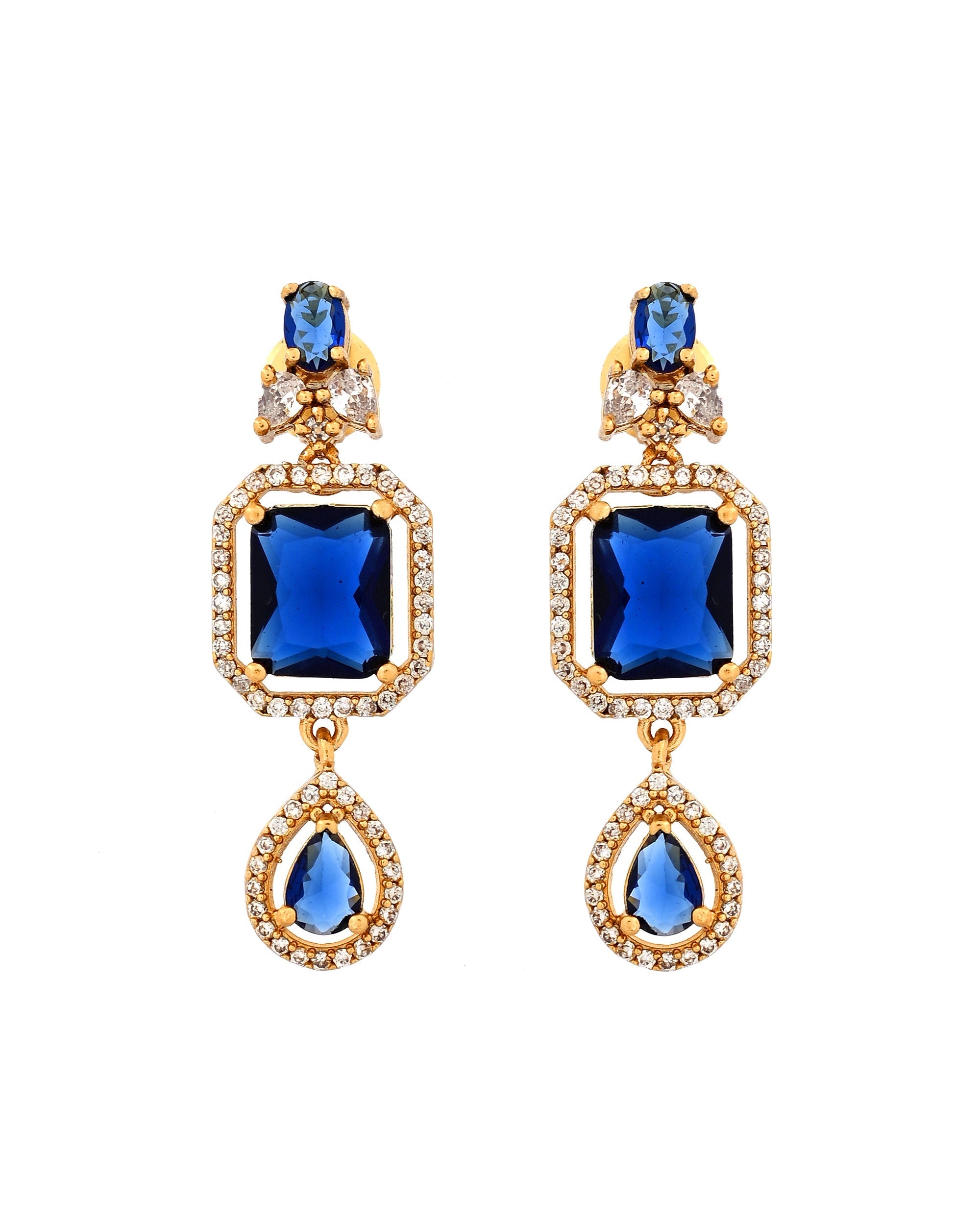 VOJ Gold Plated Dual Layer Blue Stone Studded Jewellery Set | Grocsy