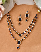 VOJ Gold Plated Dual Layer Blue Stone Studded Jewellery Set | Grocsy
