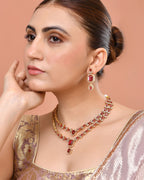 VOJ Gold Plated Dual Layer Ruby Red Stone Studded Jewellery Set | Grocsy