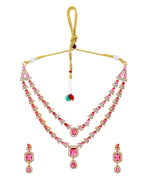 VOJ Gold Plated Dual Layer Ruby Red Stone Studded Jewellery Set | Grocsy