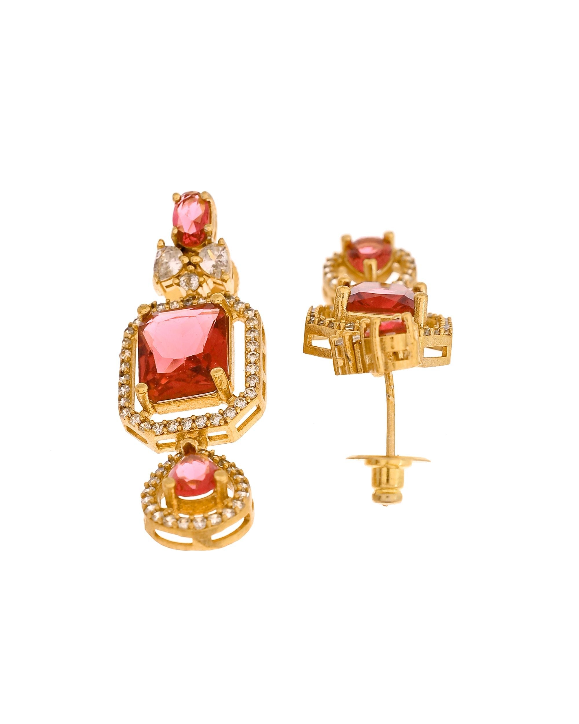 VOJ Gold Plated Dual Layer Ruby Red Stone Studded Jewellery Set | Grocsy