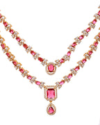 VOJ Gold Plated Dual Layer Ruby Red Stone Studded Jewellery Set | Grocsy