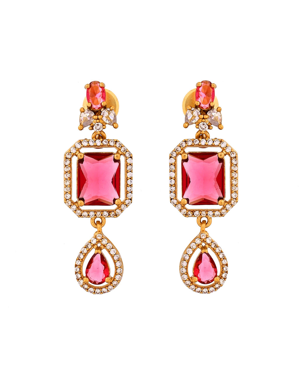 VOJ Gold Plated Dual Layer Ruby Red Stone Studded Jewellery Set | Grocsy