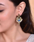 VOJ Gold-Polished Peacock Contemporay Jhumka Earrings