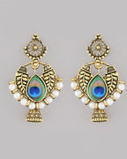 VOJ Gold-Polished Peacock Contemporay Jhumka Earrings