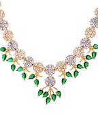 VOJ Gold-Toned Ad Stone Studded Floral Necklace & Earrings Set With Green Stone Drops | Grocsy