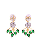 VOJ Gold-Toned Ad Stone Studded Floral Necklace & Earrings Set With Green Stone Drops | Grocsy