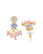 VOJ Gold-Toned Ad Stone Studded Floral Necklace & Earrings Set With Baby Pink Stone Drops | Grocsy
