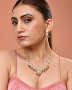 VOJ Gold-Toned Ad Stone Studded Floral Necklace & Earrings Set With Purple Stone Drops | Grocsy