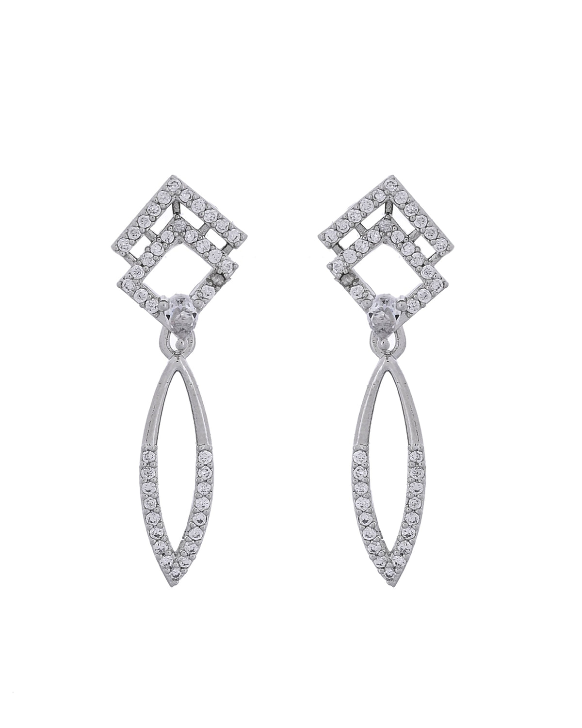 VOJ Silver Plated Ad Studded Square And Leaf Shaped Necklace Set | Grocsy
